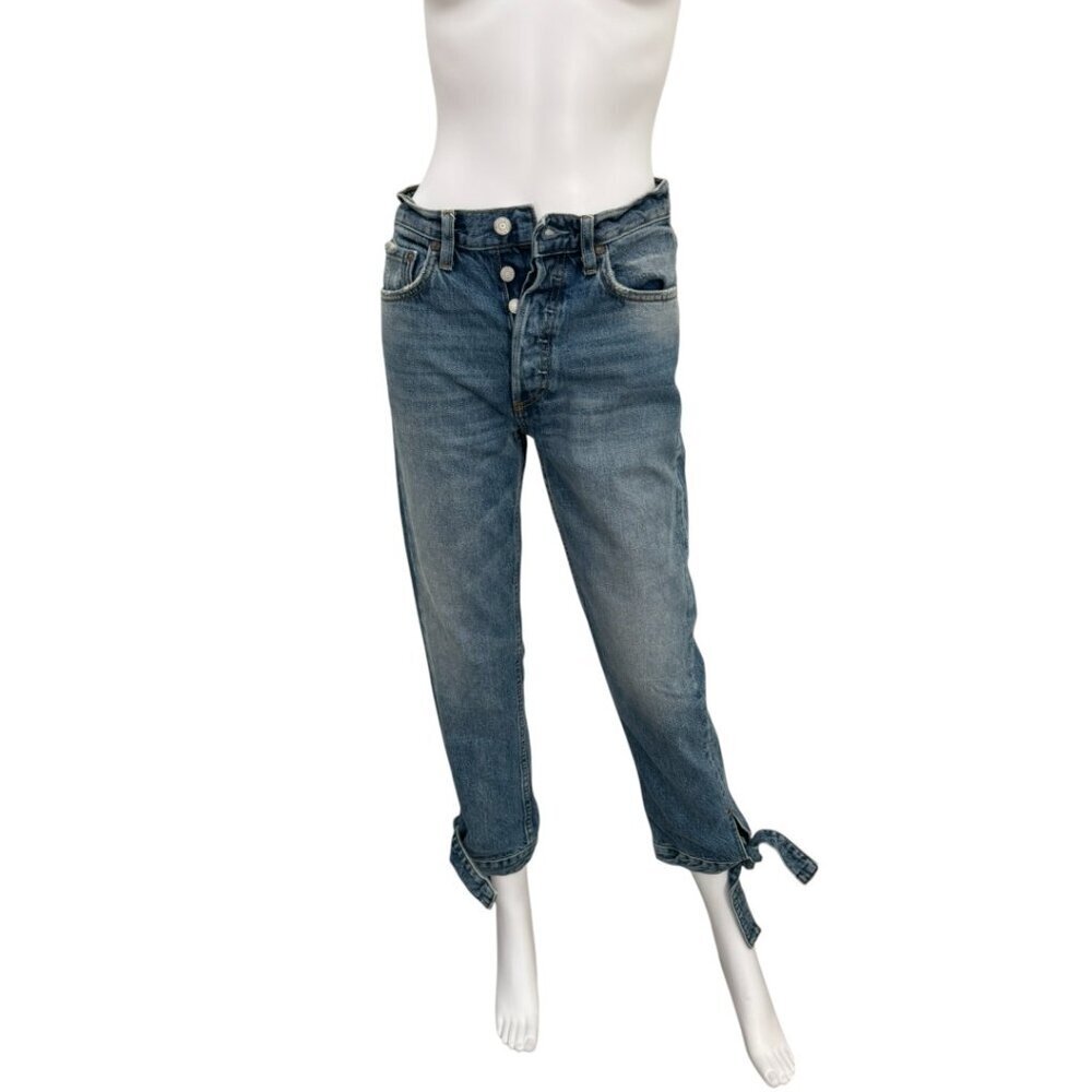 Boyish Women Medium Wash High Waisted Straight Leg Jeans Size 26 Ankle Tie Avery - Picture 6 of 9